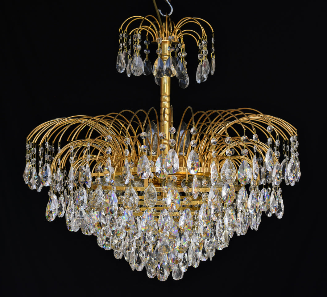 SOLD - Stunning Large brass & crystal Waterfall Chandelier(s) (Circa 1980) Matching pair available