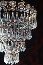 Load image into Gallery viewer, SOLD Stunning 4 Tier Crystal Prism Waterfall Chandelier with Crystal Rose Detailing.
