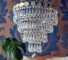 Load image into Gallery viewer, SOLD Stunning 4 Tier Crystal Prism Waterfall Chandelier with Crystal Rose Detailing.

