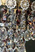 Load image into Gallery viewer, Sold out Vintage Three Tier Waterfall Chandelier with Wine/Purple Crystal detail.
